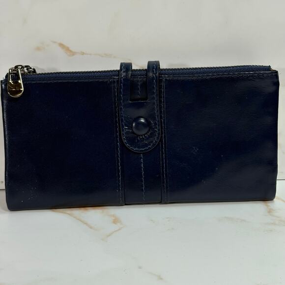Roulens‎ Blue Leather Wallet Snap Closure Zip Pockets ID Card Holder 7"x4"x1" - Picture 1 of 12